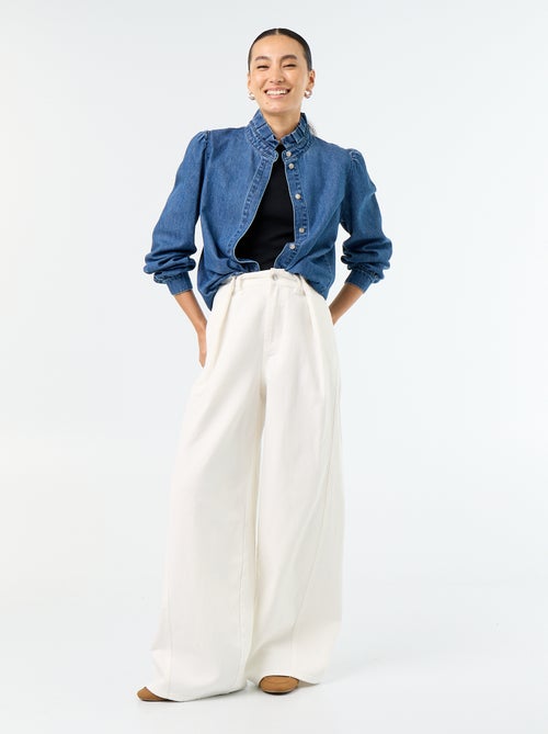 Blouse en denim avec col volanté - Kiabi