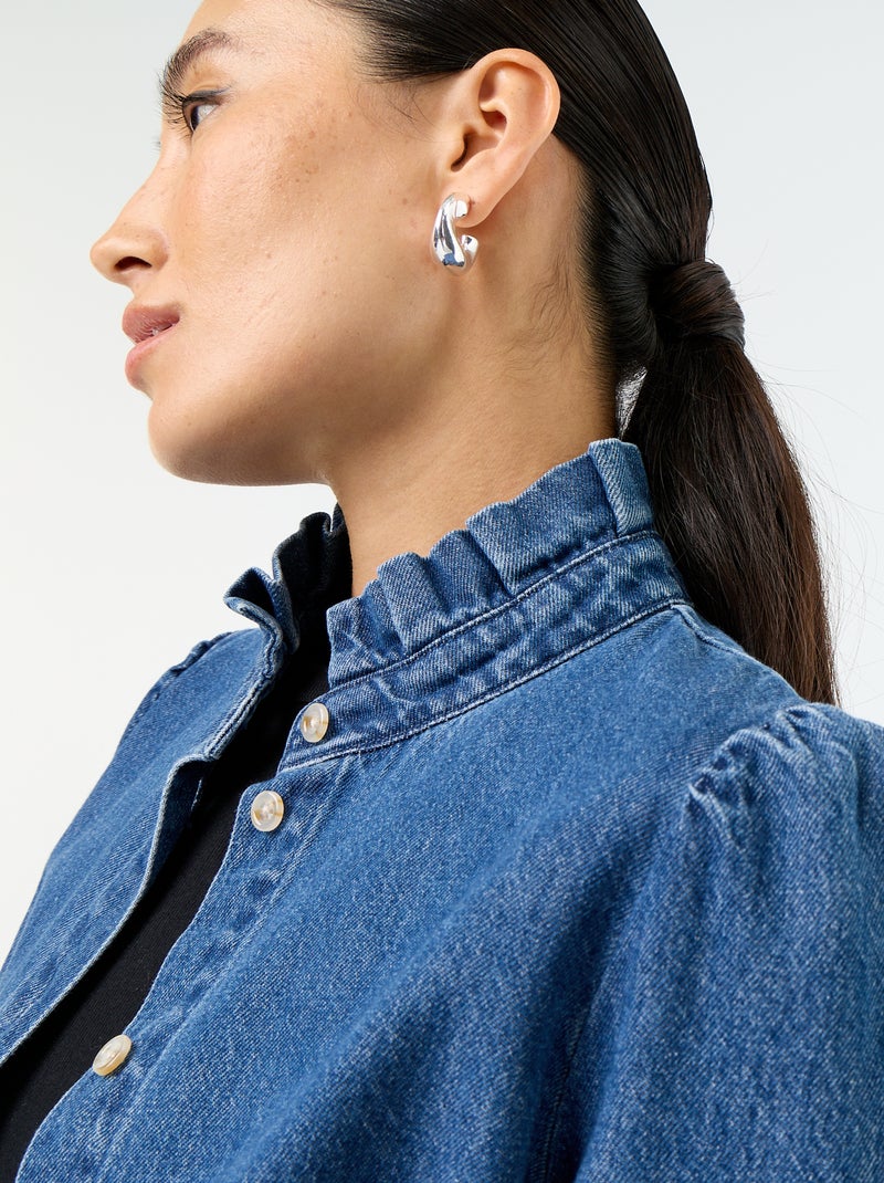 Blouse en denim avec col volanté Bleu - Kiabi