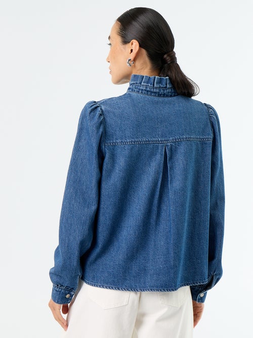 Blouse en denim avec col volanté - Kiabi