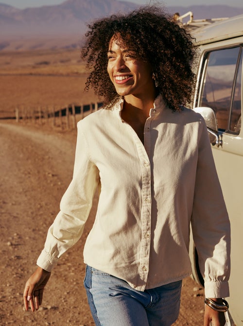 Blouse en denim avec col volanté - Kiabi