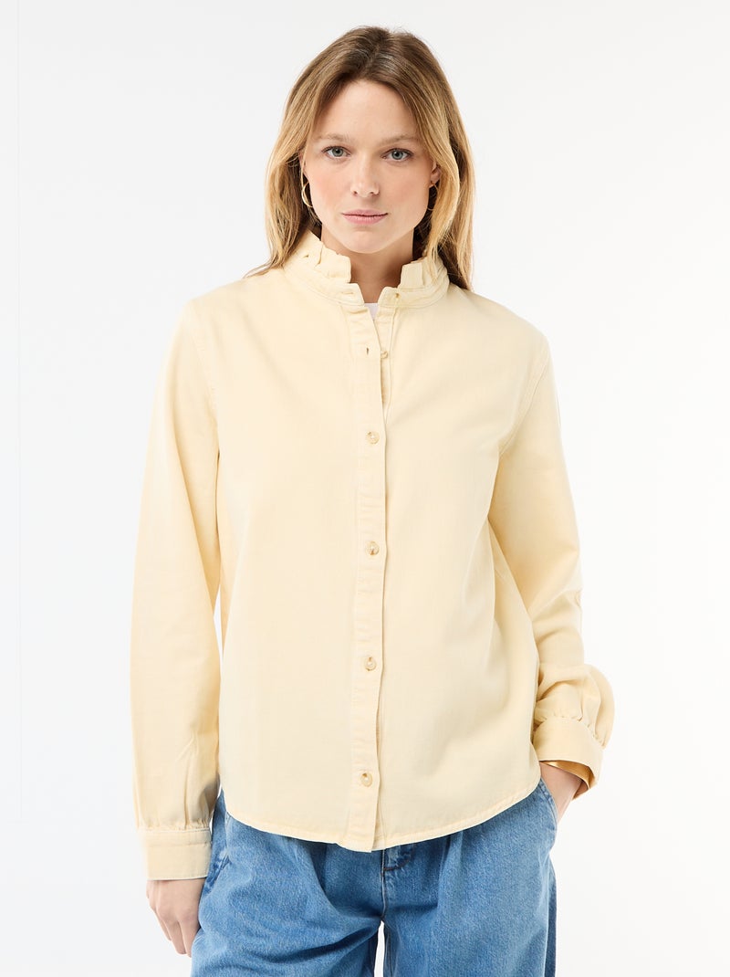 Blouse en denim avec col volanté Jaune - Kiabi