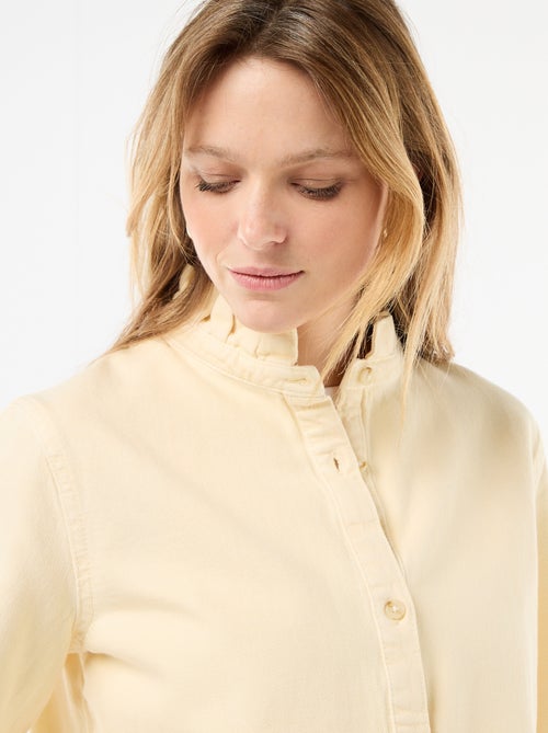 Blouse en denim avec col volanté - Kiabi