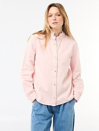 Blouse en denim avec col volanté