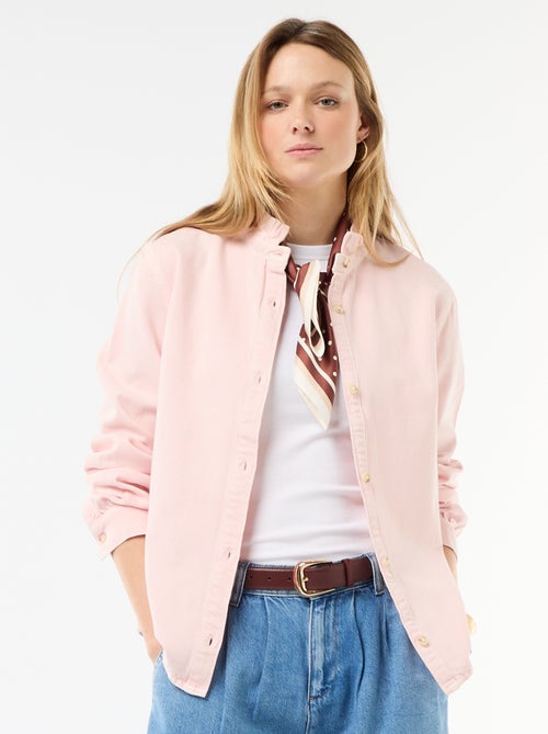 Blouse en denim avec col volanté - Kiabi