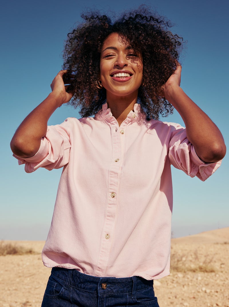 Blouse en denim avec col volanté Rose - Kiabi