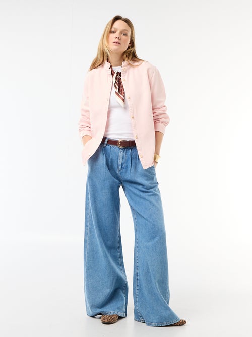 Blouse en denim avec col volanté - Kiabi