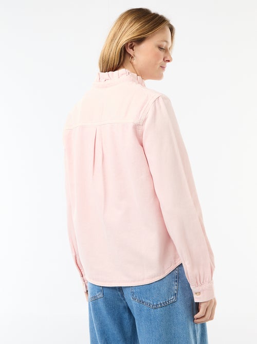 Blouse en denim avec col volanté - Kiabi