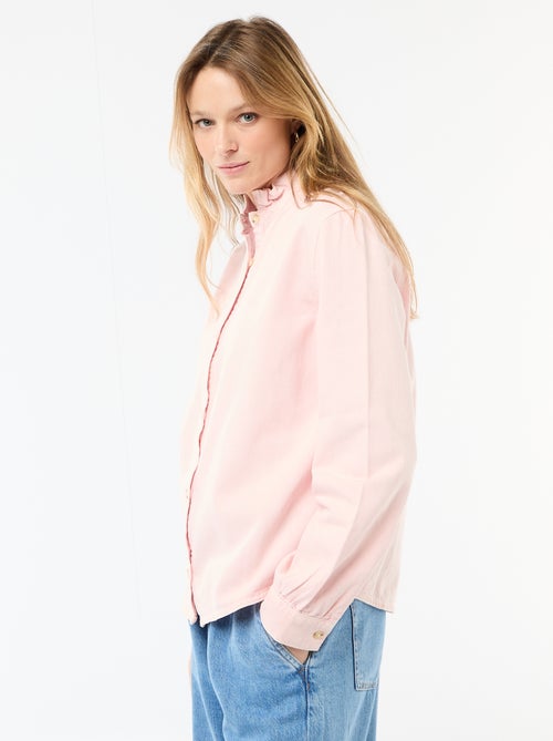 Blouse en denim avec col volanté - Kiabi