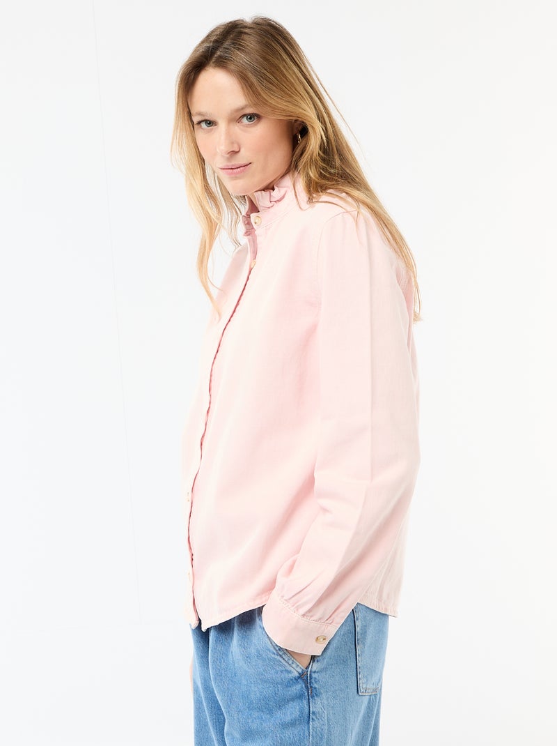 Blouse en denim avec col volanté Rose - Kiabi
