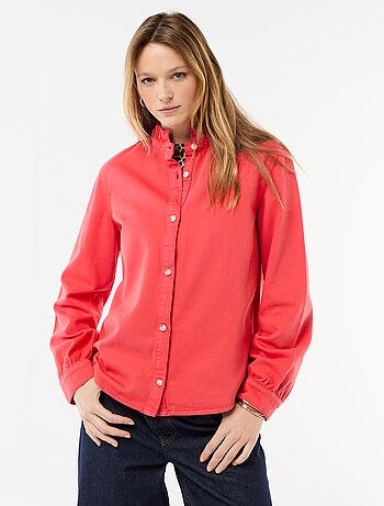 Blouse en denim avec col volanté