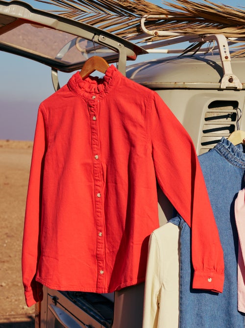 Blouse en denim avec col volanté - Kiabi