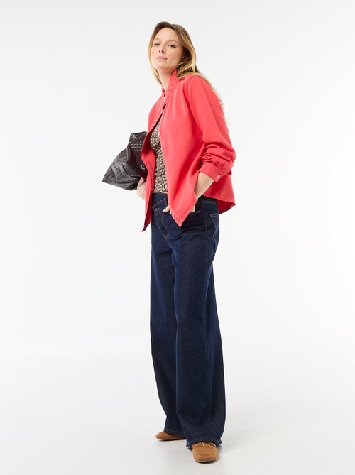 Blouse en denim avec col volanté - Kiabi