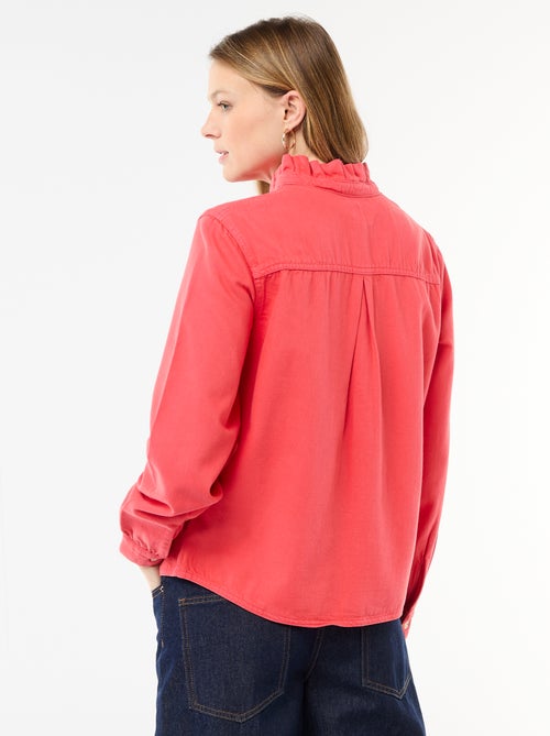 Blouse en denim avec col volanté - Kiabi