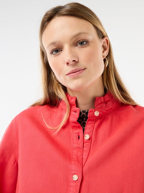 Blouse en denim avec col volanté - Kiabi
