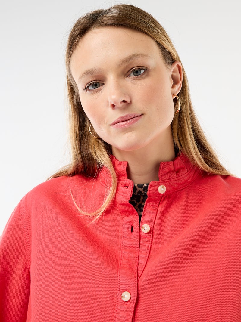 Blouse en denim avec col volanté Rouge - Kiabi