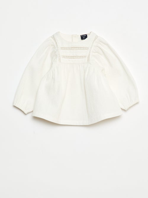 Blouse en dobby avec empiècement dentelle - Kiabi