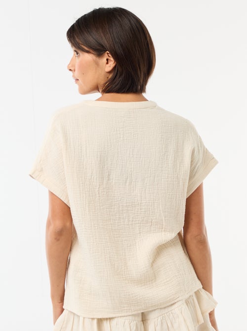 Blouse en double gaze de coton avec broderies - Kiabi