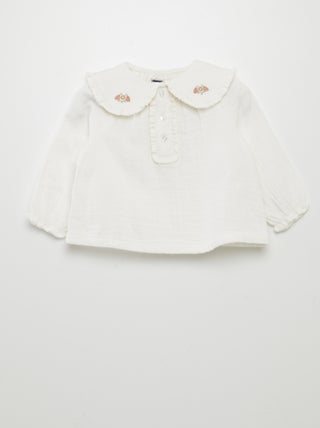 Blouse en double gaze de coton avec col claudine