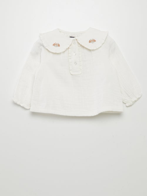 Blouse en double gaze de coton avec col claudine - Kiabi