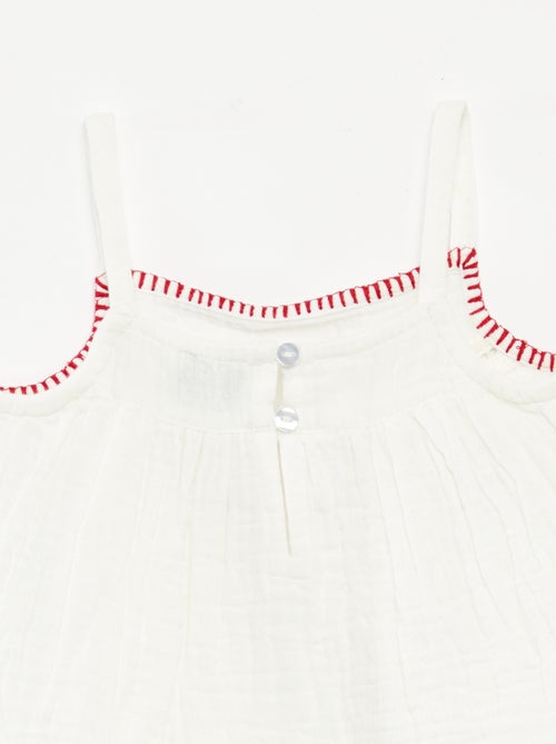 Blouse en gaze de coton avec broderies 'cœurs' all over - Kiabi