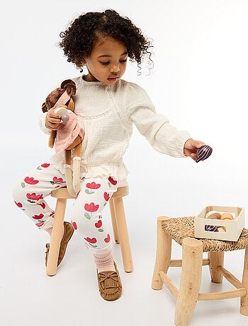 Blouse en gaze de coton avec broderies et dentelle