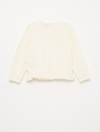 Blouse en gaze de coton avec broderies et dentelle