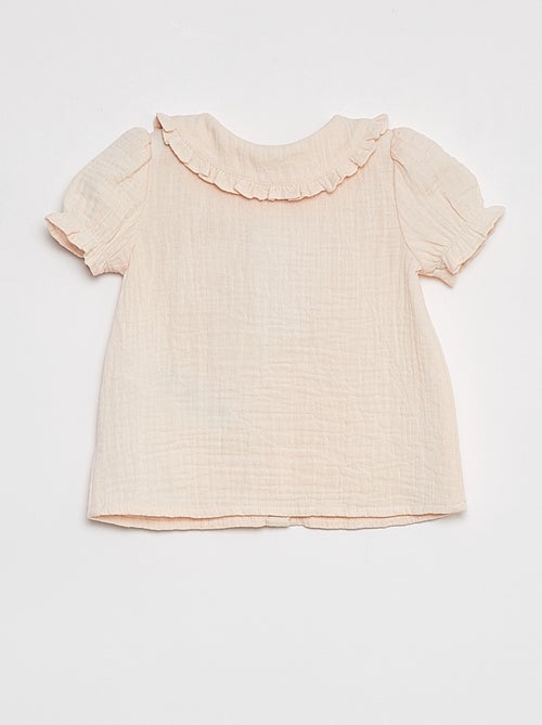 Blouse en gaze de coton avec col claudine - Kiabi