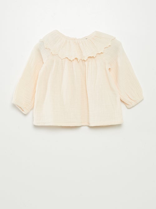 Blouse en gaze de coton avec col fantaisiste - Kiabi