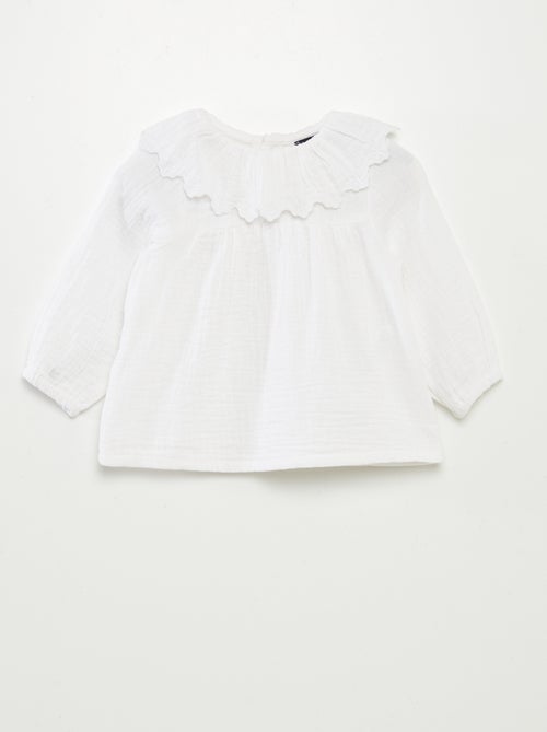 Blouse en gaze de coton avec col fantaisiste - Kiabi