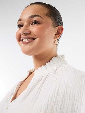 Blouse en gaze de coton avec col froncé