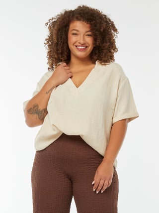 Blouse en gaze de coton avec col polo