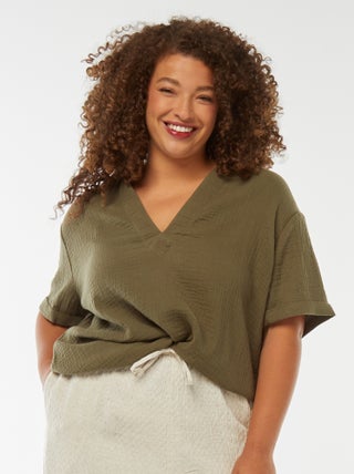 Blouse en gaze de coton avec col polo