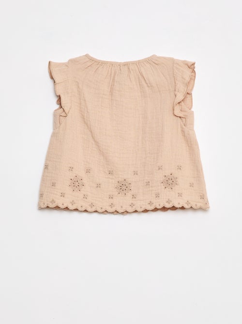 Blouse en gaze de coton avec manches courtes volantées - Kiabi