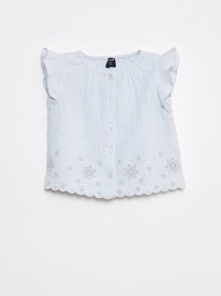 Blouse en gaze de coton avec manches courtes volantées