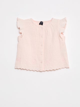 Blouse en gaze de coton avec manches courtes volantées