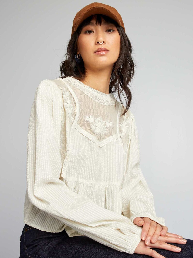 Blouse en gaze de coton Blanc - Kiabi