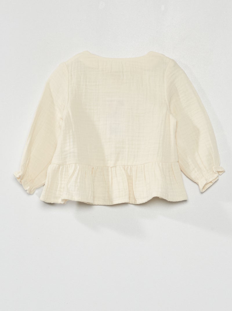 Blouse en gaze de coton Ecru - Kiabi