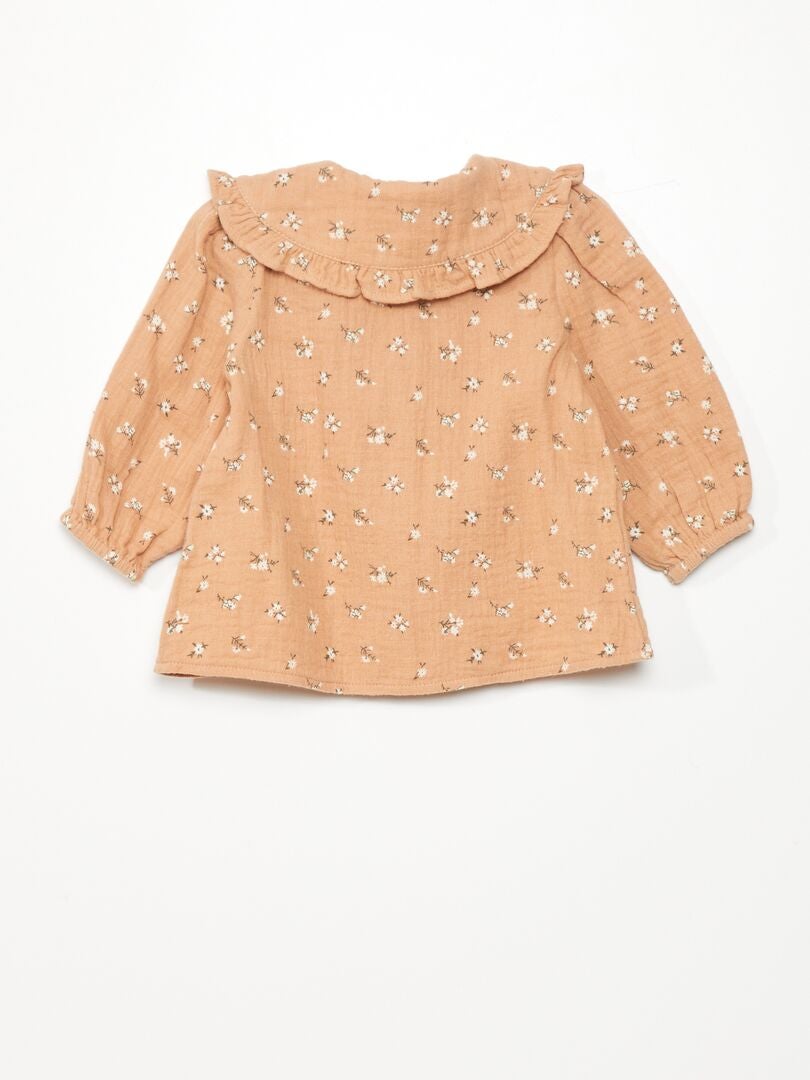 Blouse En Gaze De Coton Imprimé Fleuri - Vieux Rose - Kiabi - 12.00€