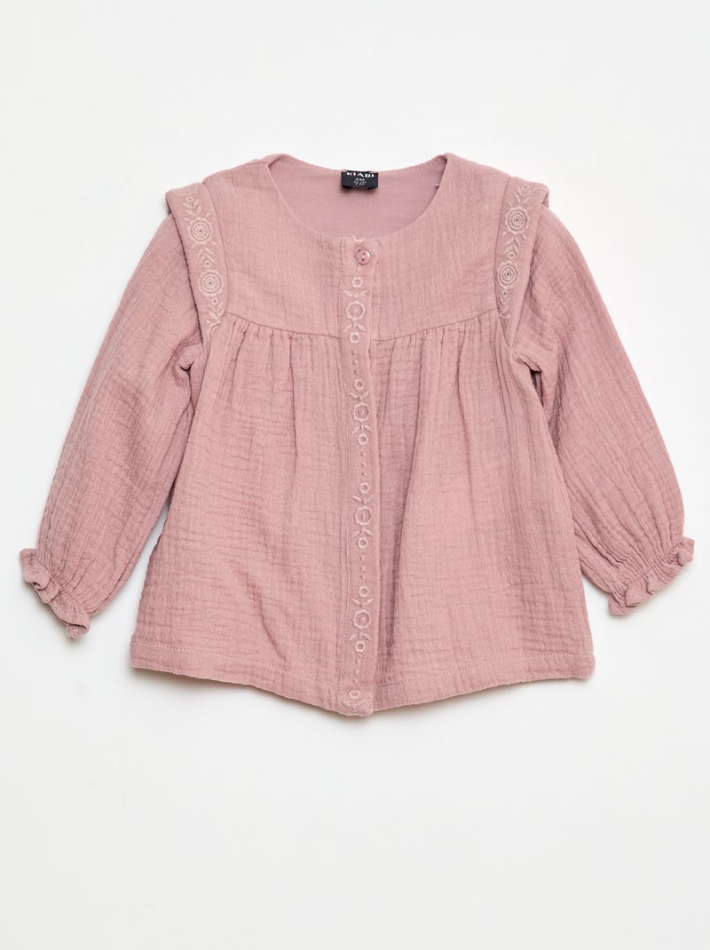 Blouse en gaze de coton Rose - Kiabi