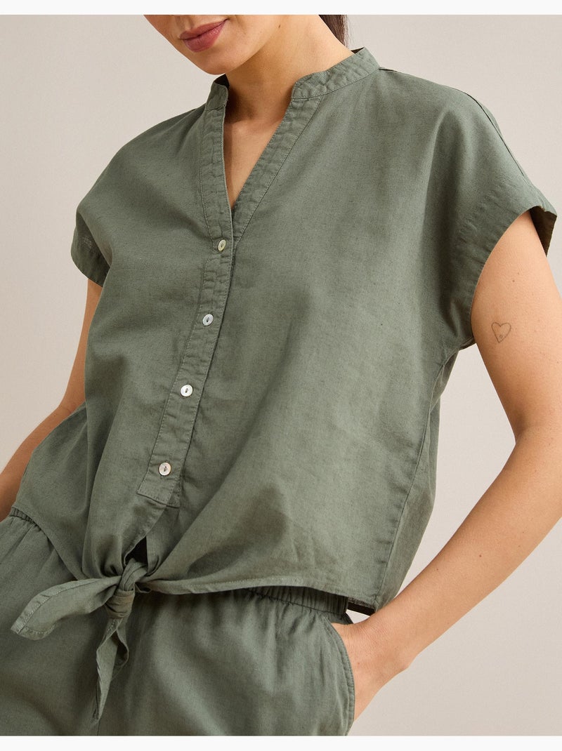 Blouse en lin mélangé, MO Fashion Vert - Kiabi