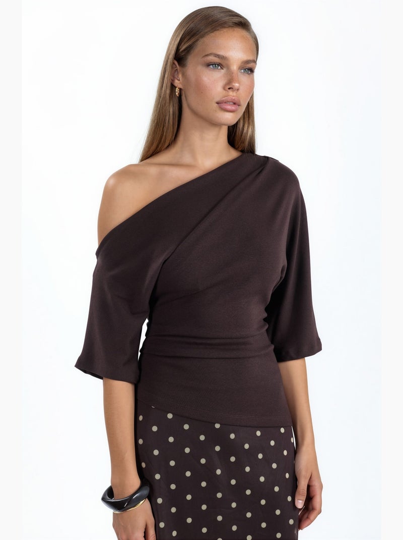 Blouse en maille à manches courtes et encolure bateau pour femme busem Marron chocolat - Kiabi
