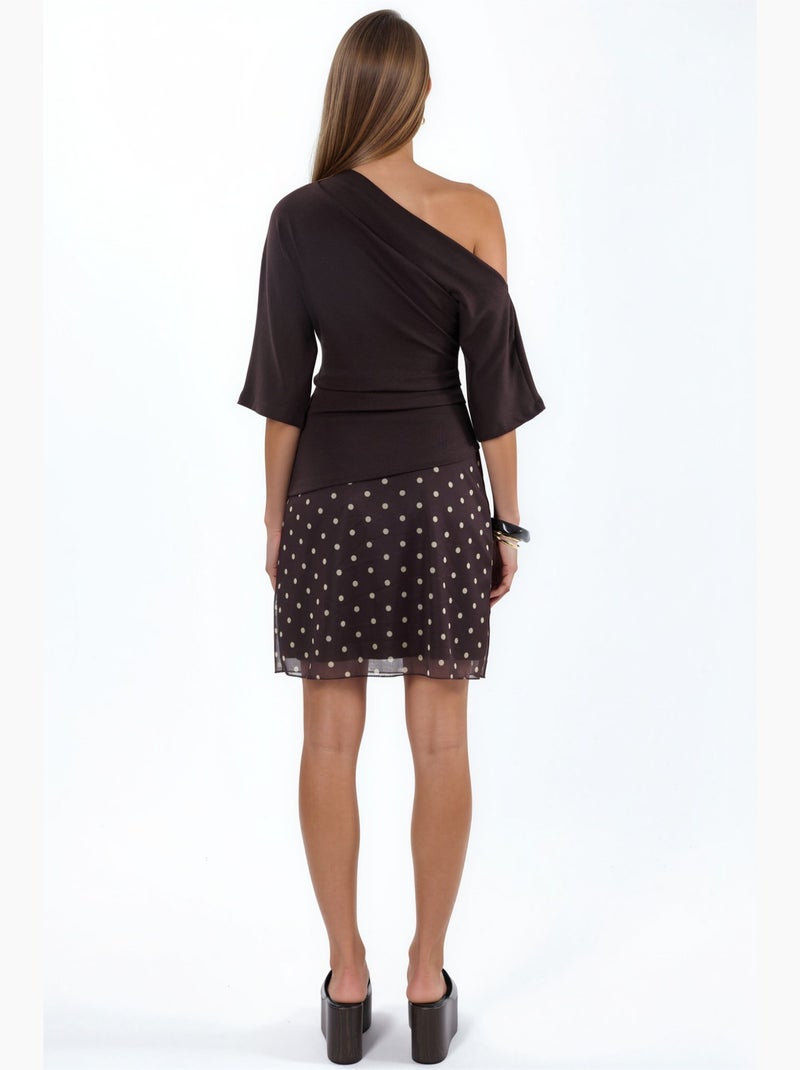 Blouse en maille à manches courtes et encolure bateau pour femme busem Marron chocolat - Kiabi