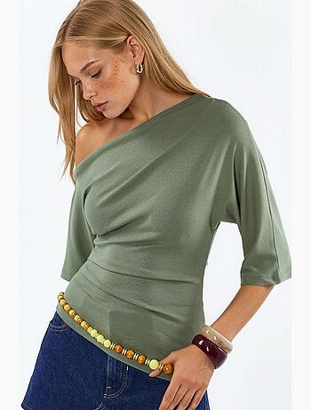Blouse en maille à manches courtes et encolure bateau pour femme busem