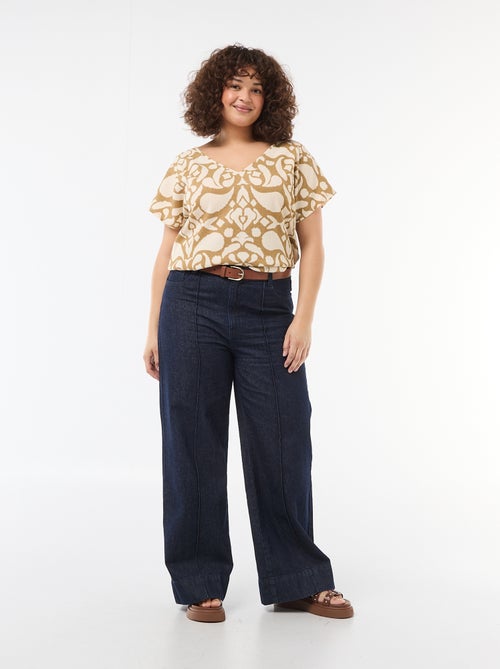 Blouse en matière gaufrée à manches courtes - Kiabi