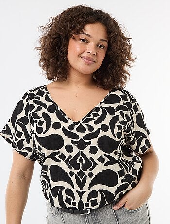 Blouse en matière gaufrée à manches courtes