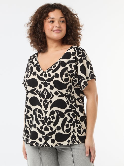 Blouse en matière gaufrée à manches courtes - Kiabi