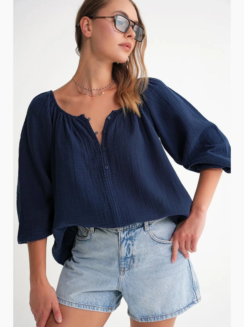 Blouse en mousseline boutonnée mixray Bleu marine - Kiabi