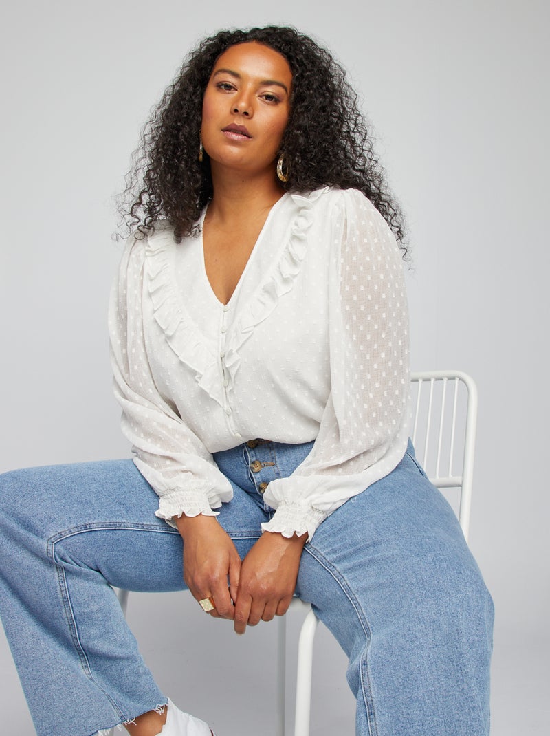 Blouse en plumetis et volantée blanc Grandes tailles