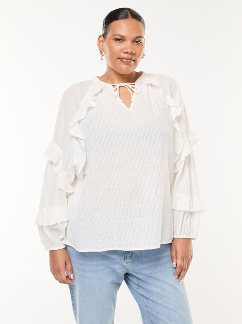 Blouse en plumetis volantée avec liens à nouer au col - Kiabi