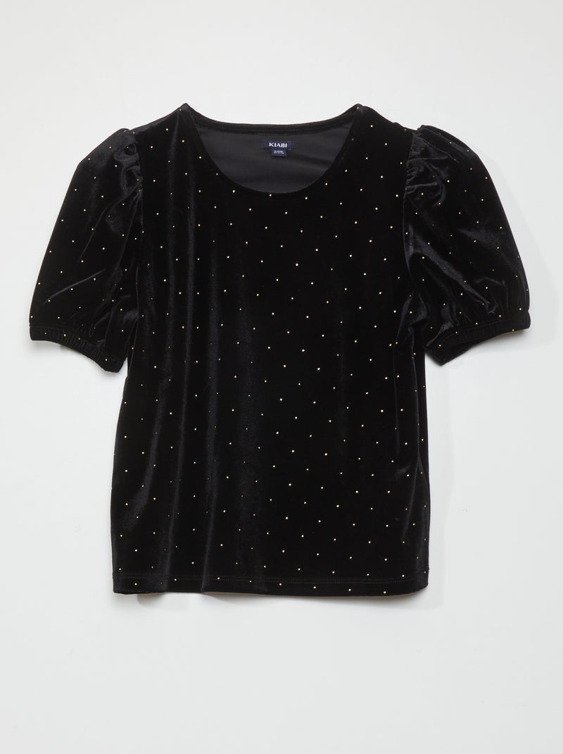 Blouse en velours à manches longues Noir - Kiabi